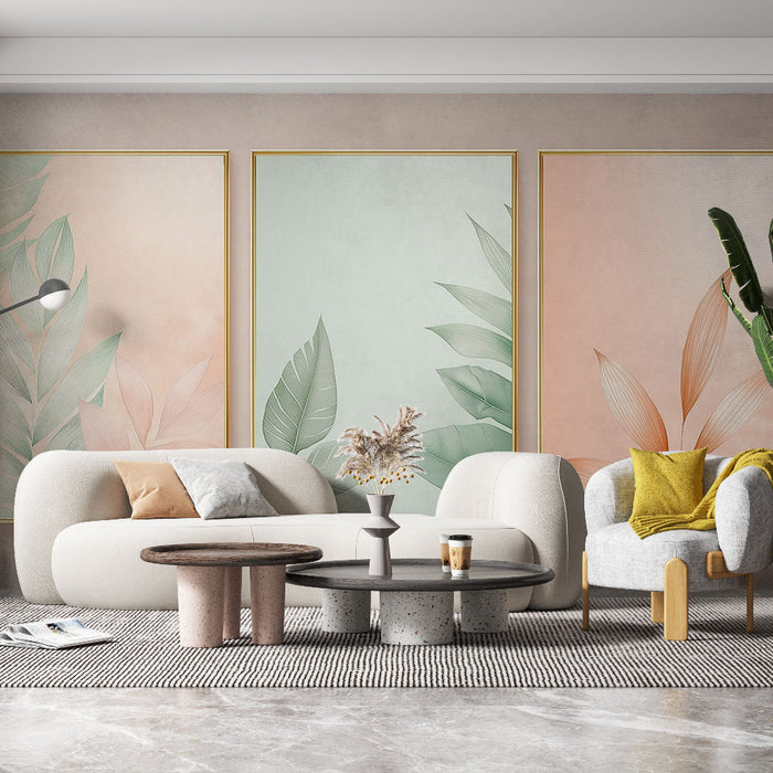 Fototapet motiv listova | Trio pastelnih listova s dodirima zlatne boje