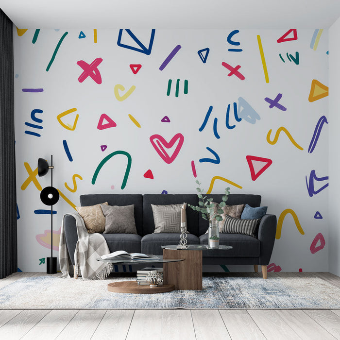 Mural Wallpaper abstract patterns | Bright colors and playful shapes