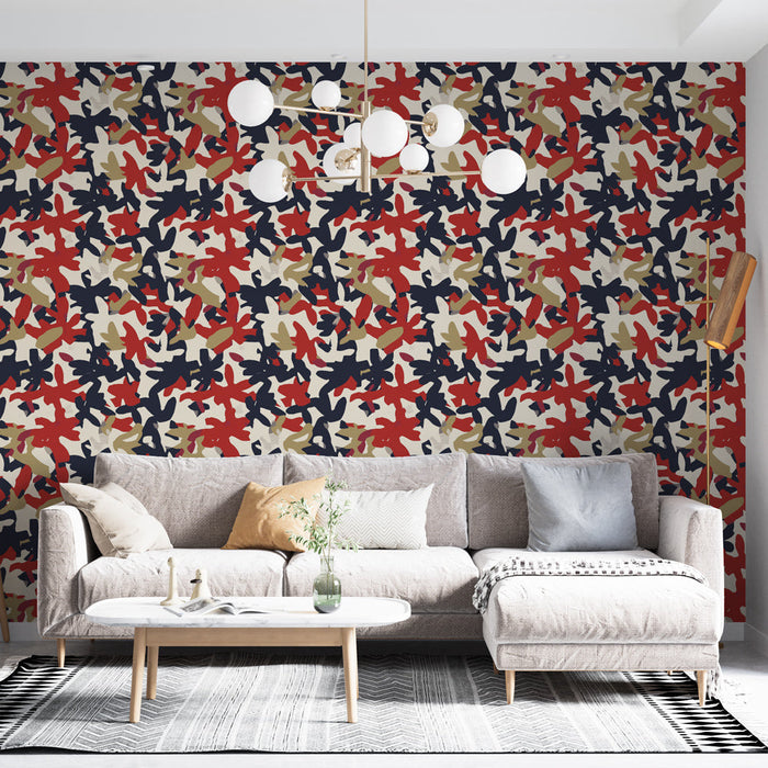 Fototapet abstraktne vzorce | Organske oblike v odtenkih rdeče, modre in bež.