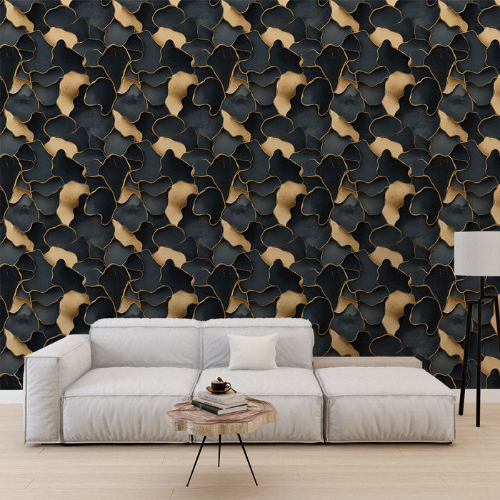 Fototapet abstrakte mønstre | Sorte og gyldne organiske former