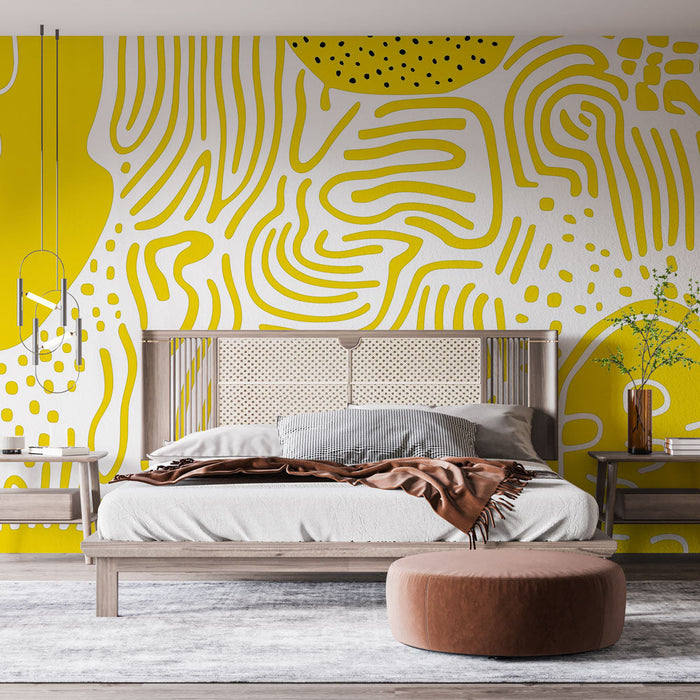 Tapete z abstraktnimi vzorci | Igriv dizajn v rumeni in beli