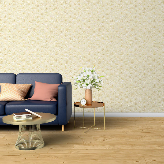 Tapet cu modele arabești | Forme aurii elegante pe un fundal crem