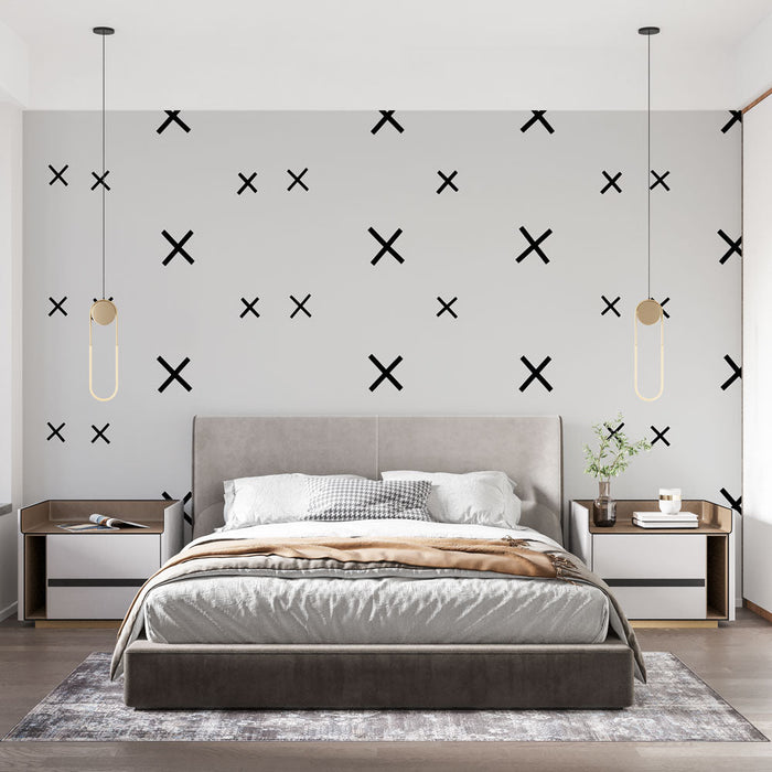 Mural Wallpaper cross patterns | Black on white background