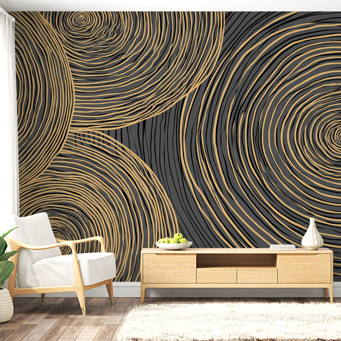 Tapetti puukuviot | Kultaiset spiraalit tummanharmaalla taustalla