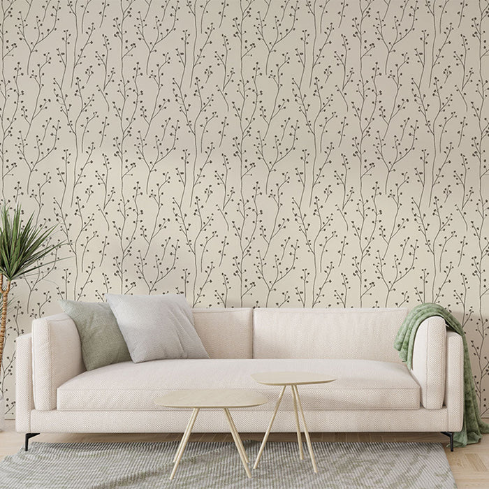 Fototapet gren mönster | Elegant design av delikata grenar på en kräm bakgrund