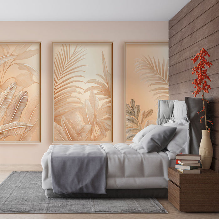 Tapeta wzory liści | Złota elegancja na nagim tle