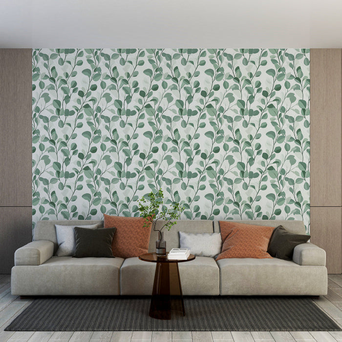 Papel de parede padrões de folhas | Design delicado de folhagem verde em fundo claro