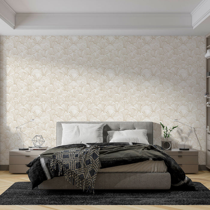 Mural Wallpaper leaf patterns | Elegant repetition of stylized leaves on a cream background