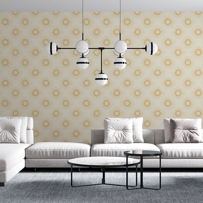Carta da parati con motivi solari | Design a cerchio dorato su sfondo chiaro