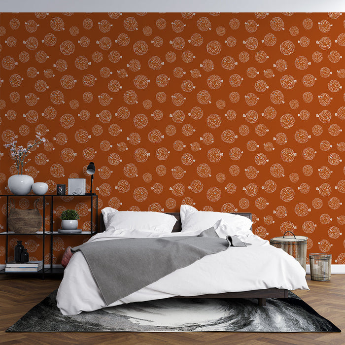 Carta da parati con motivi floreali | Cerchi bianchi su sfondo arancione