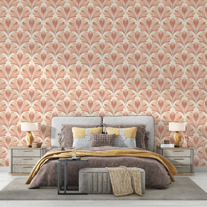 Mural Wallpaper floral patterns | Delicate designs with pink hues and creamy background