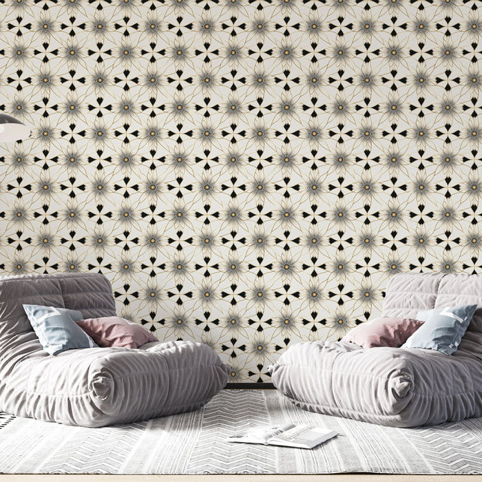 Papel de parede com padrões florais | Elegante padrão preto e creme inspirado em flores