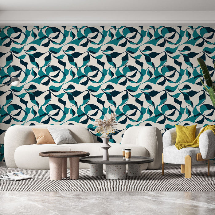 Fototapet blommiga motiv | Eleganta blå och vita lövformer