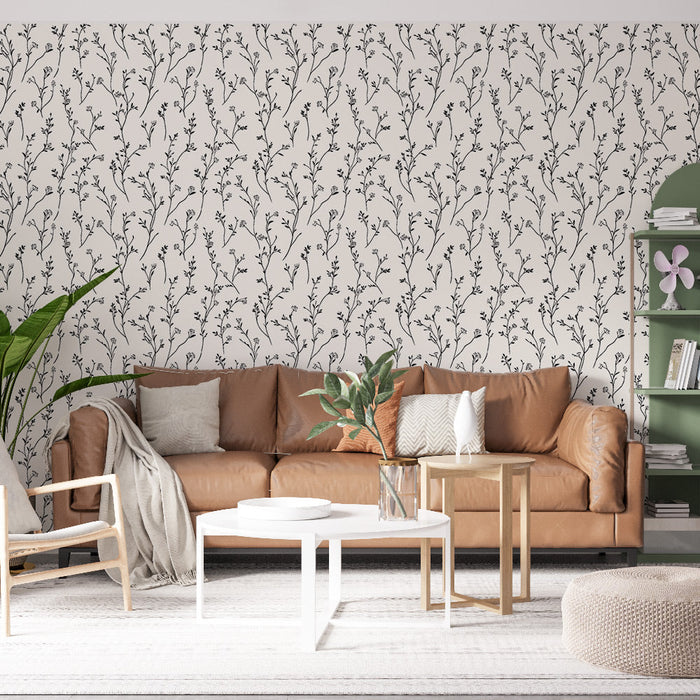 Papel de parede com padrões florais | Elegantes designs de flores pretas em um fundo bege