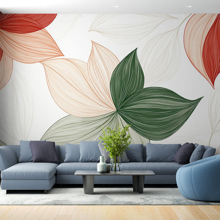 Foto Behang bloemmotieven | Elegante bladmotieven in natuurlijke tinten