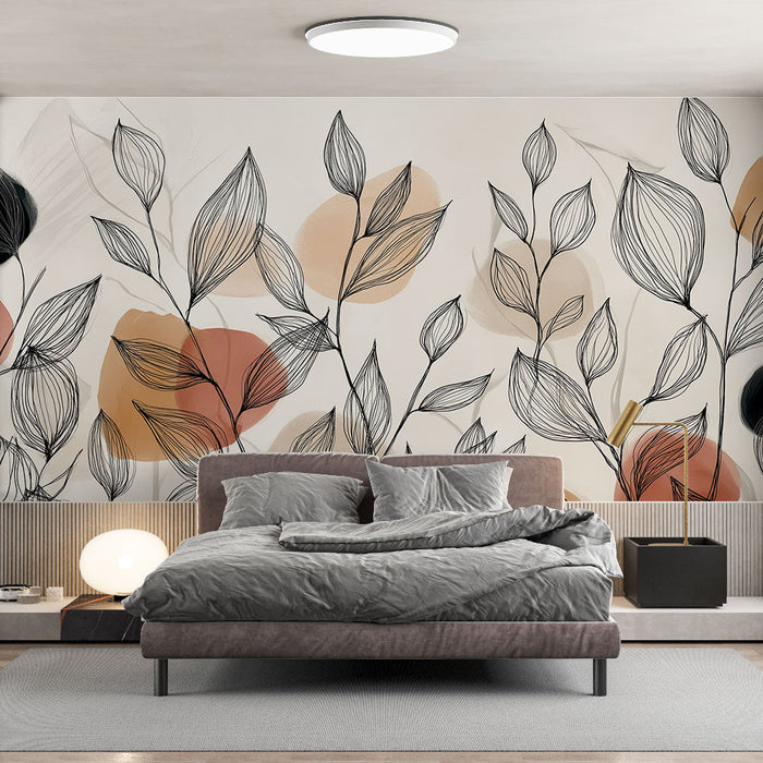 Fototapet blomstermønstre | Stiliserte blader med innslag av myke farger