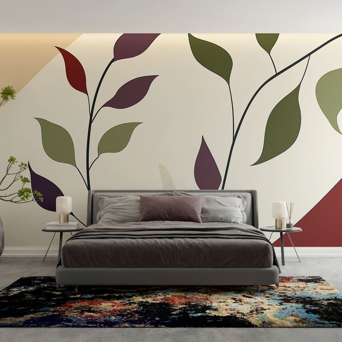 Tapeta z kwiatowymi wzorami | Stylizowane liście na delikatnym tle