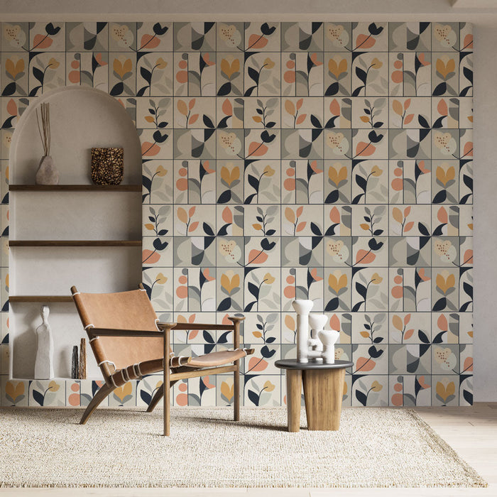 Fototapet geometrik çiçek desenleri | Yumuşak ve sıcak tonlar