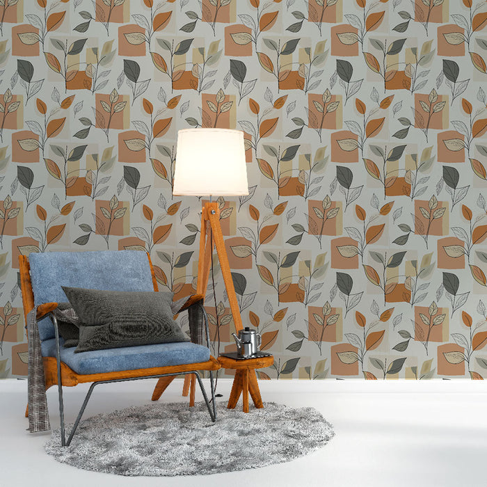 Papel pintado con patrones florales | Patrones geométricos y follaje en tonos suaves