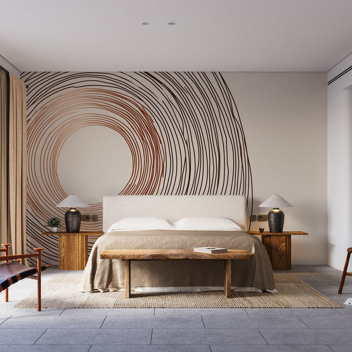 Fototapet geometrik desenler | Kahverengi tonlarında konsantrik çizgilerle daire