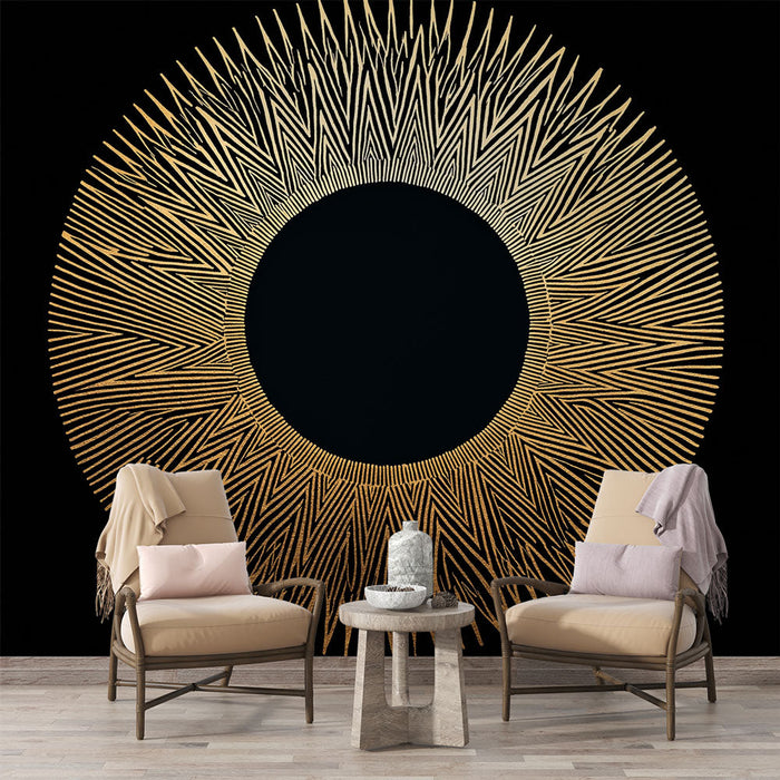Papel pintado geométrico | Diseño moderno en dorado sobre fondo negro