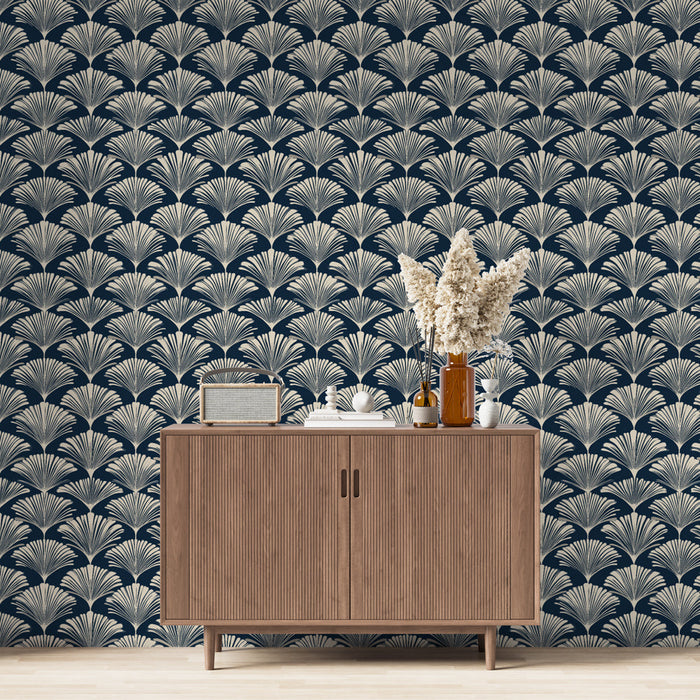 Tapeta geometryczne wzory | Eleganckie wzory liści na granatowym tle