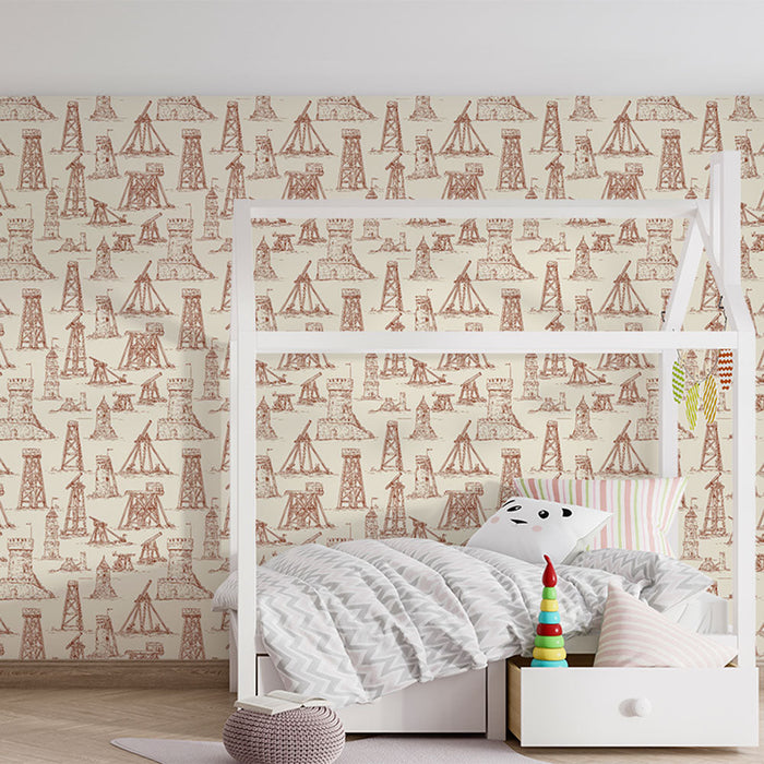 Mural Wallpaper industrial patterns | Drawings of infrastructures and ancient towers