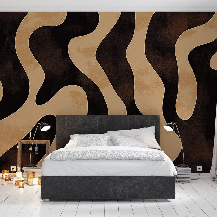 Tapeta s vlnitými vzory | Abstraktní design v béžových a černých tónech