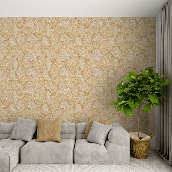 Tapeta valoviti vzorci | Eleganten dizajn zlatih krivulj na nežnem ozadju