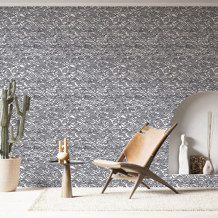 Mural Wallpaper wavy patterns | Elegant design of black and white waves