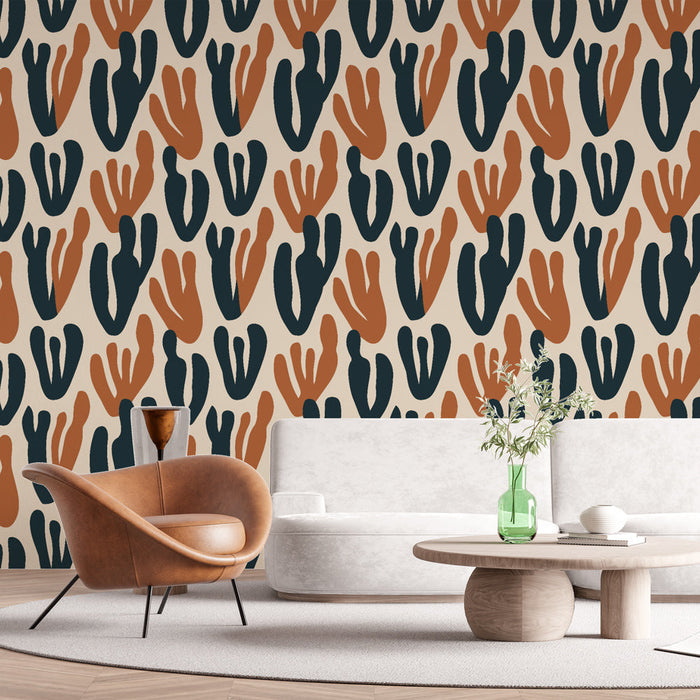 Fototapet organiske mønstre | Abstrakte former i jordfarver og dyb blå