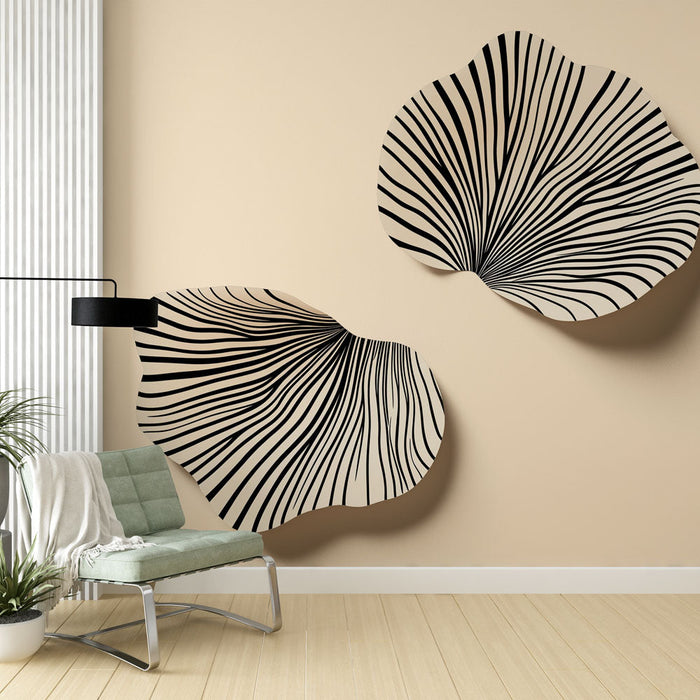 Fototapet organiske mønstre | Elegant design af blade med sorte linjer