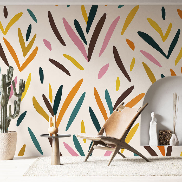 Tapetti orgaaniset kuviot | Kirkkaanväriset lehdet vaalealla taustalla