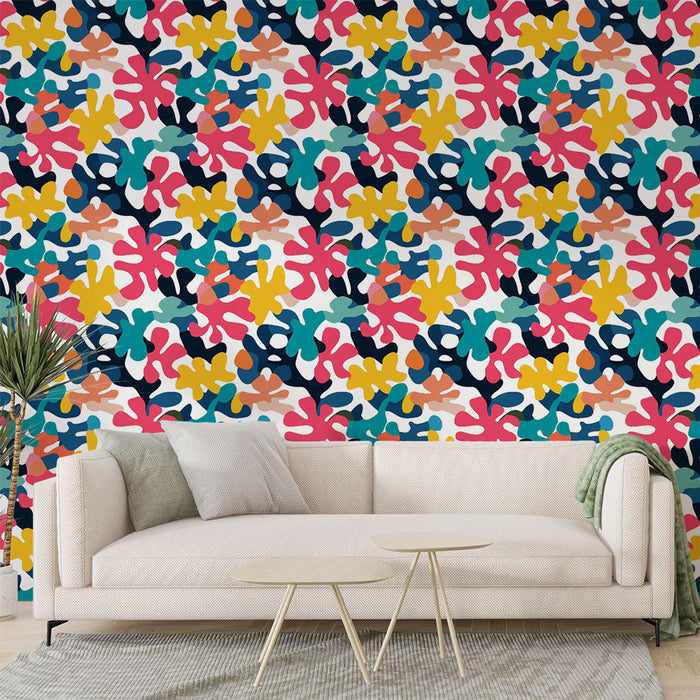 Foto Behang organische patronen | Kleurrijke bloemen en bladeren op een witte achtergrond
