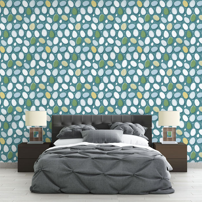 Tapete s ovalnim uzorcima | Ovalni šareni oblici na plavoj pozadini