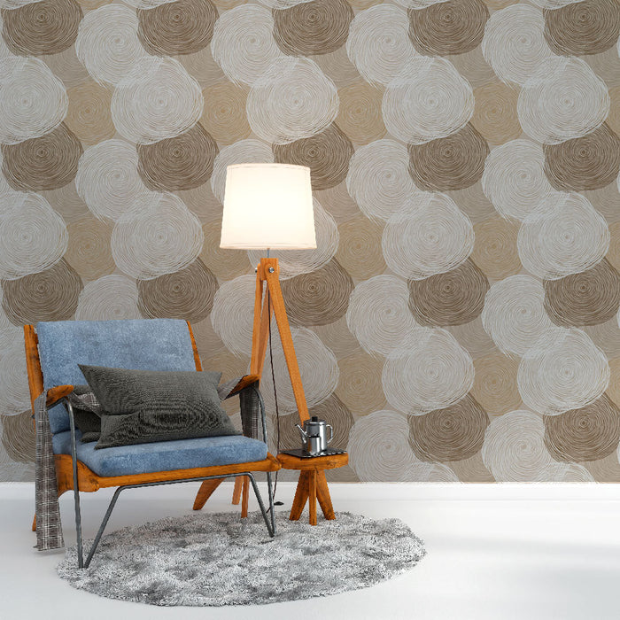 Papel de parede com padrões redondos | Círculos espiralados em tons neutros