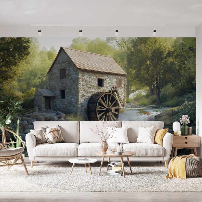 Mural Wallpaper watermill | Charming stone mill by the water