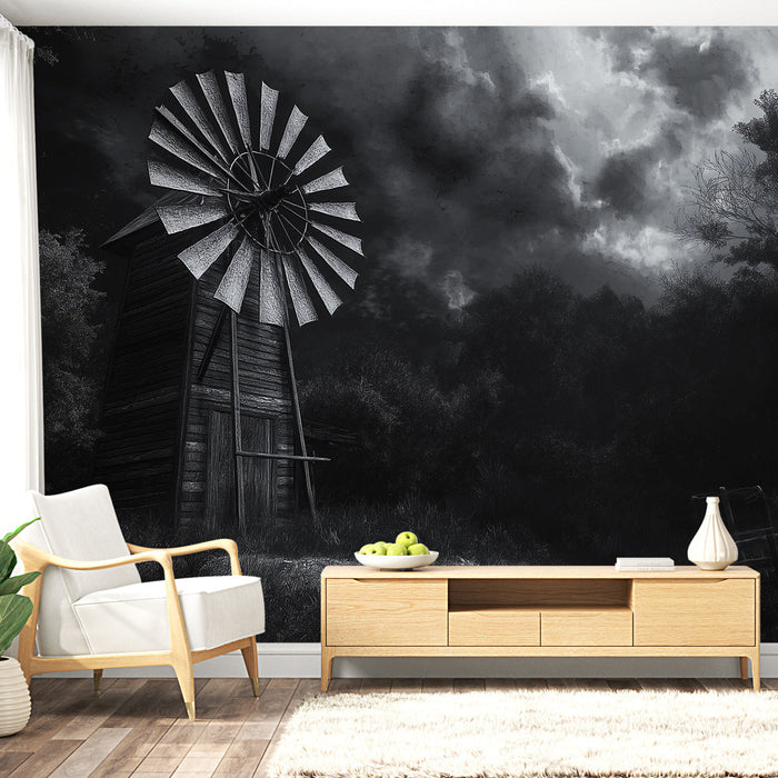 Carta da parati mulino a vento | Atmosfera misteriosa e vintage