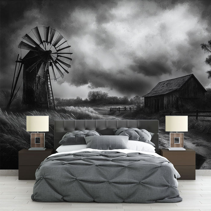 Ταπετσαρία τοίχου mill | Έντονη αγροτική ατμόσφαιρα σε μονόχρωμο