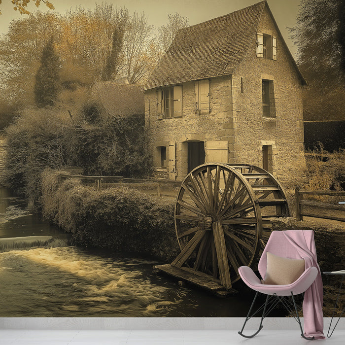 Tapeta mlýn | Rustikální atmosféra s vodním mlýnem na podzim