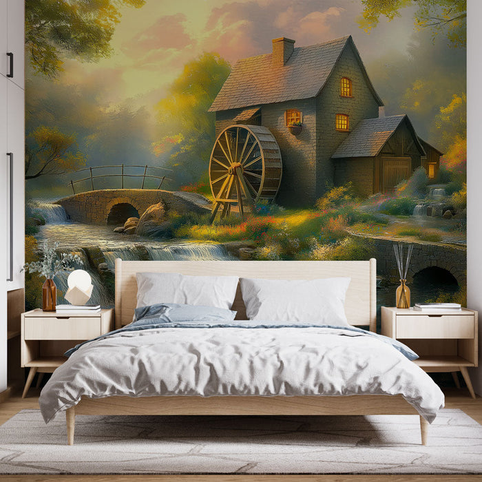 Tapetti mylly | Viehättävä vesimylly pastoraalisessa maisemassa