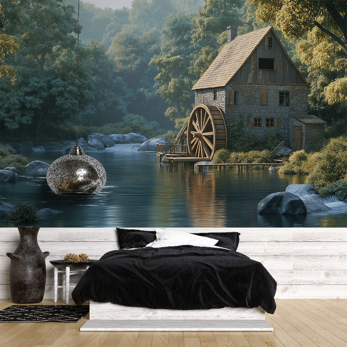Tapete moulin | Charmante Steinmühle am Wasser
