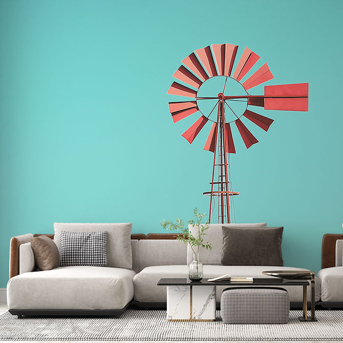 Carta da parati moulin | Mulino a vento rosso su sfondo azzurro