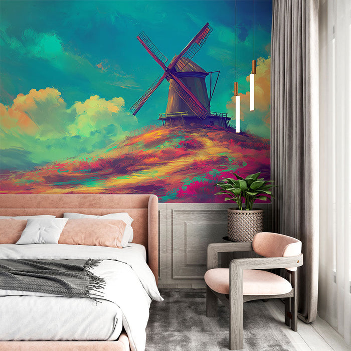 Tapeta mlýn | Barevný mlýn pod jasnou oblohou
