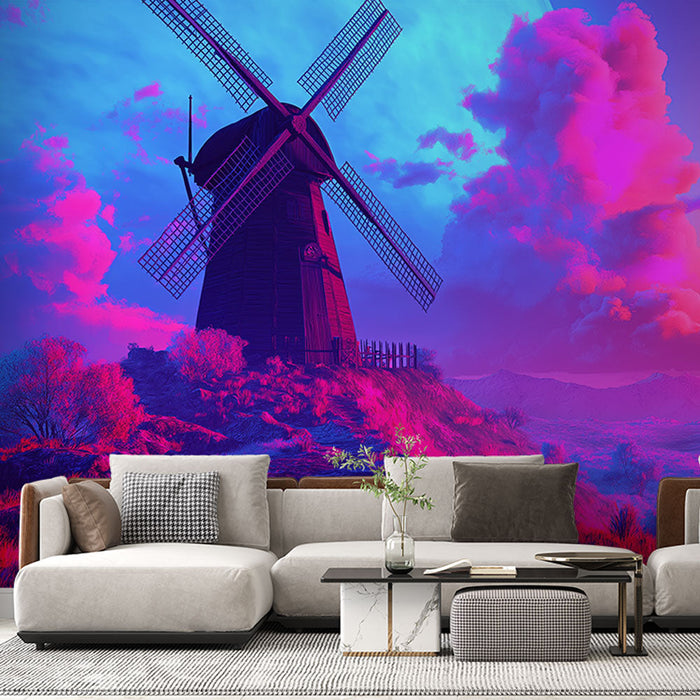 Falfestmény Tapéta Moulin | Régi malom színes égbolt alatt