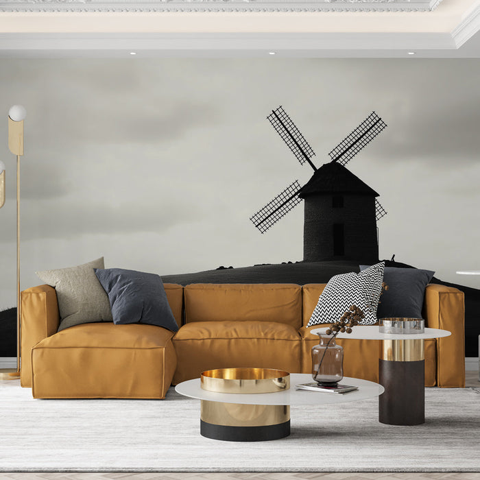 Tapeta mlýn | Silueta tradičního mlýna proti zamračenému pozadí