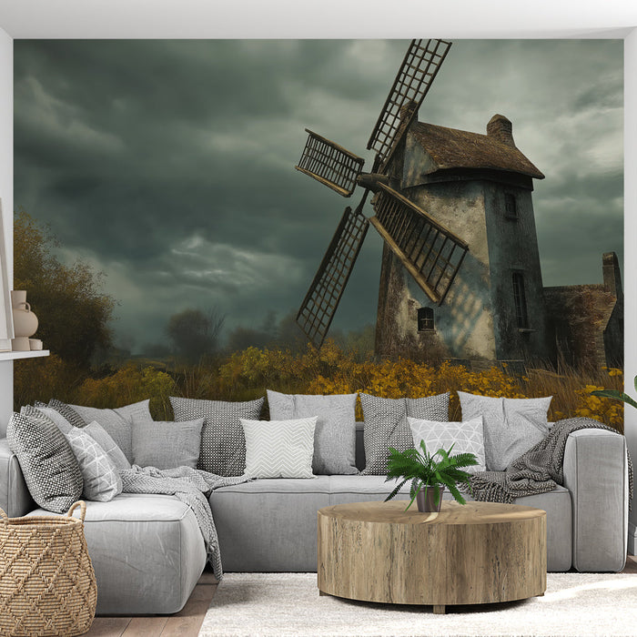 Muraaltapeet tuuleveski | Maaliline tuuleveski keset kuldset loodust