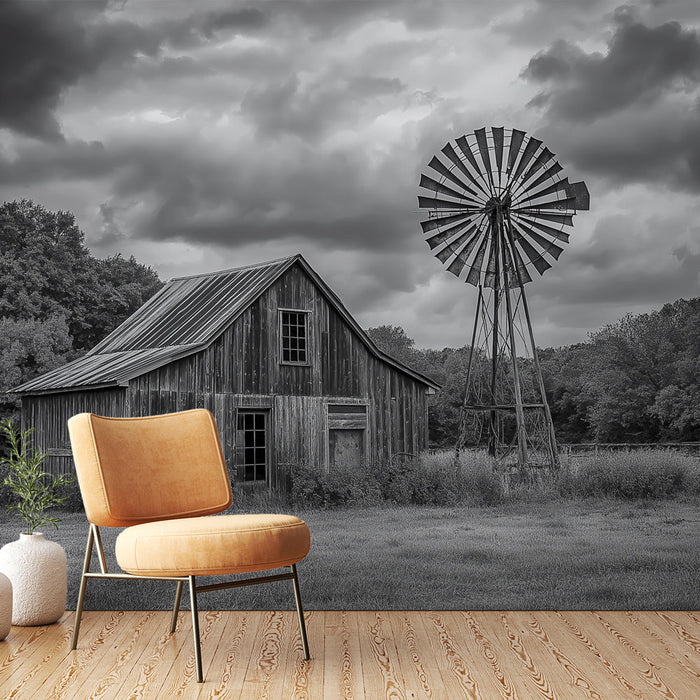 Tapet moară de vânt vintage | Fermecătoare fermă cu moară de vânt într-un cadru rural