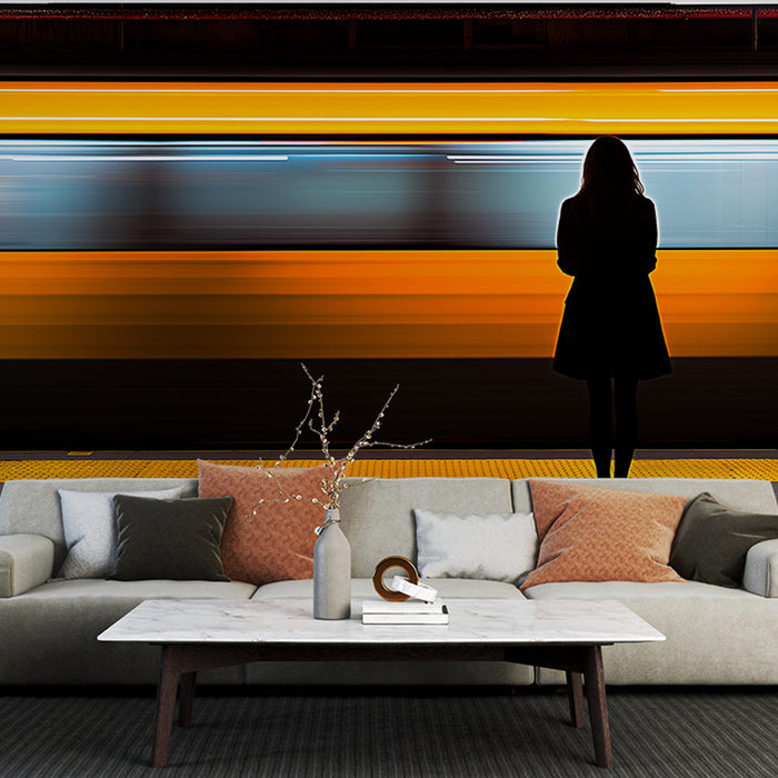 Fototapet şehir hareketi | Hareketli bir tren arka planında silüet