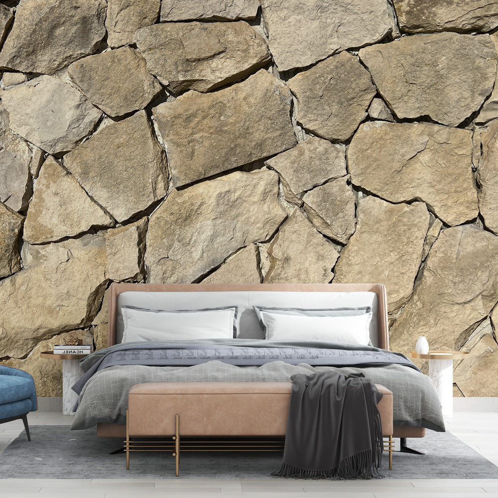Papel de parede imitación piedra | Pared de piedra portuguesa — WonderMural, image size:1000x1000